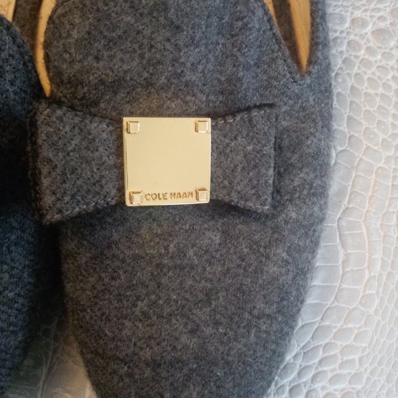 Cole Haan Gray Loafers with Gold Bow Detail - Picture 2 of 4
